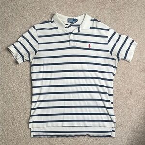 Polo Ralph Lauren White and Navy Striped Polo Shirt